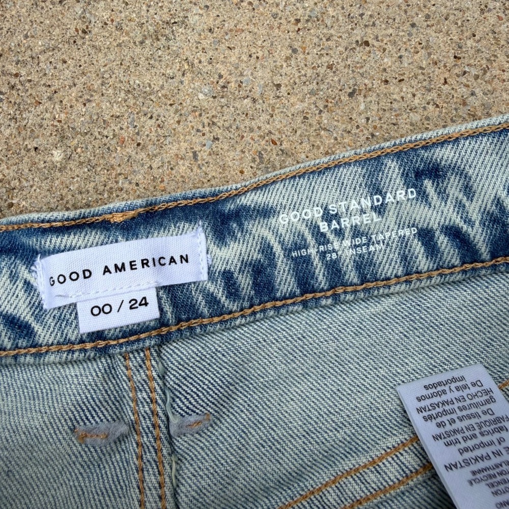 Good American Good Standard Barrel Women 00 Blue Two Tone High Rise Wide Tapered - Picture 3 of 13